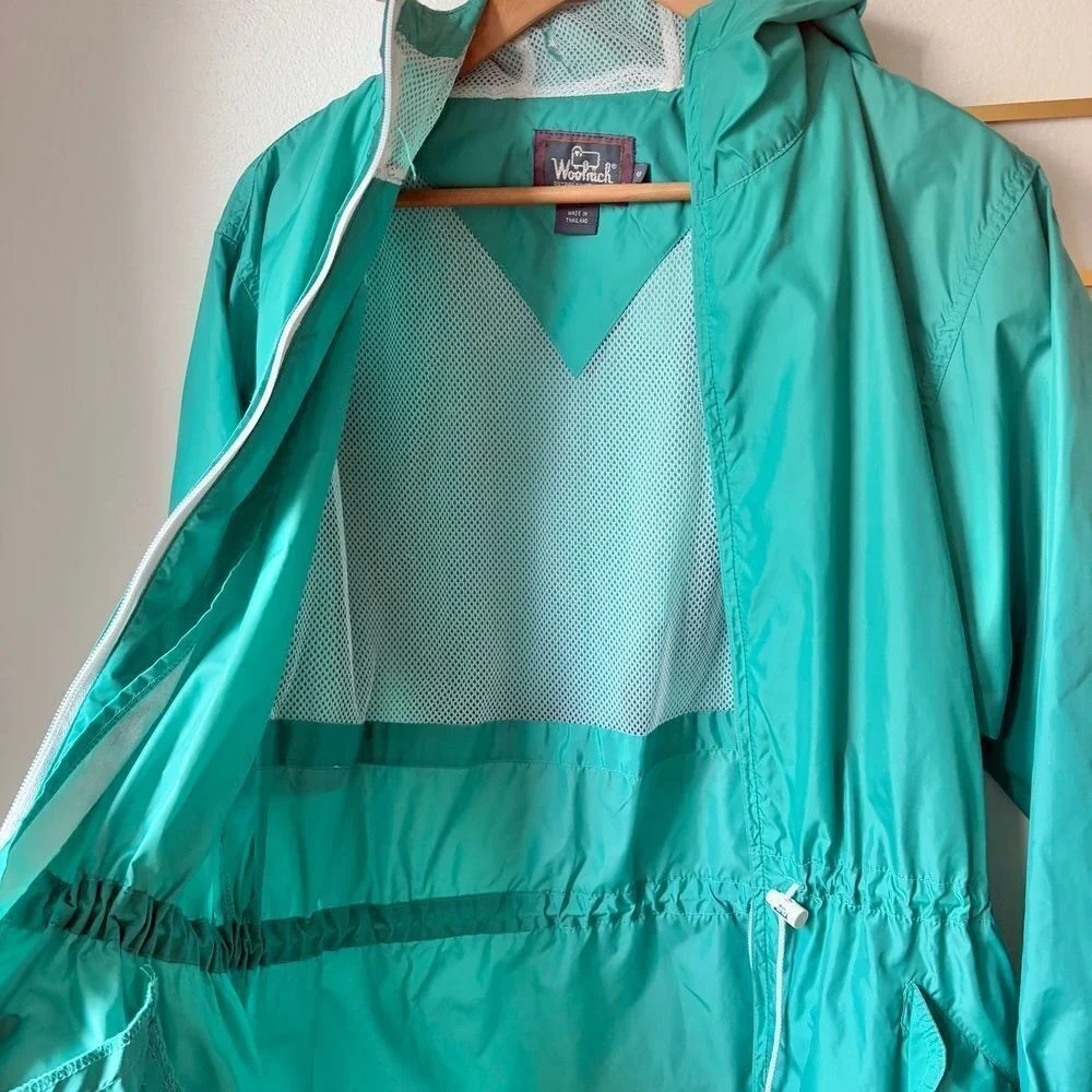 WOOLRICH Vintage Jade Green Lightweight Hooded Windbreaker Cinched Jacket SM-MED